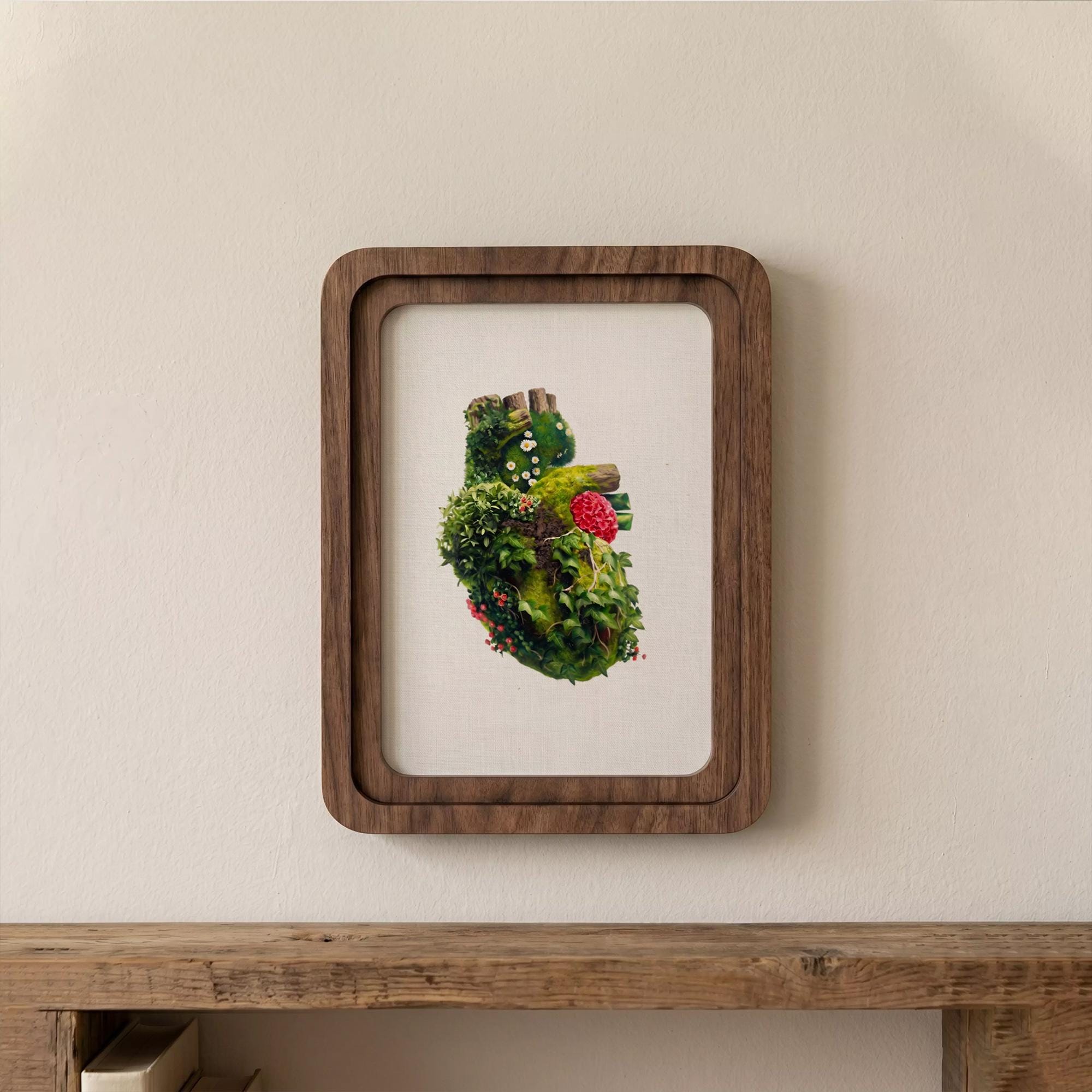 Anatomical Heart Wall Art, Moss Heart Nature Print, Framed Canvas Wood Art, Cardiologist Gift, Botanical Heart Decor, Unique Spiritual Gift
