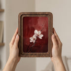 Cherry Blossom Wall Art, Japanese Floral Painting, Framed Canvas Wood Art, Red Abstract Decor, Asian Botanical Print, Zen Gift, Nature Art