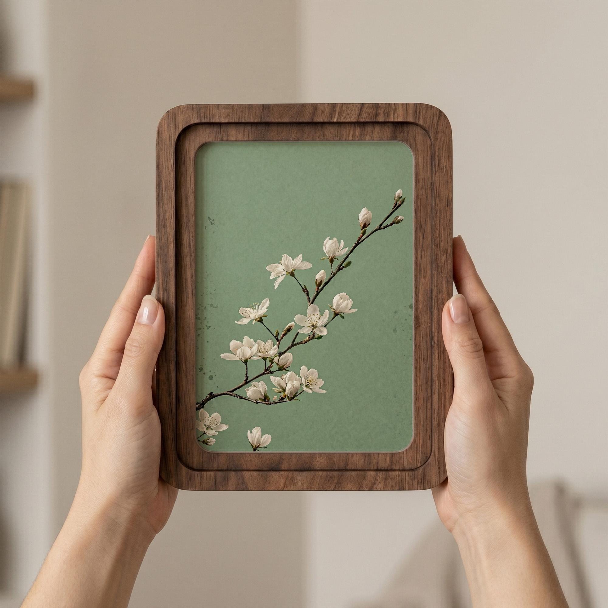 Cherry Blossom Wall Art, Spring Floral Decor, Framed Canvas Wood Art, Japandi Style Decor, Botanical Branch Print, Zen Gift, Nature Wall Art