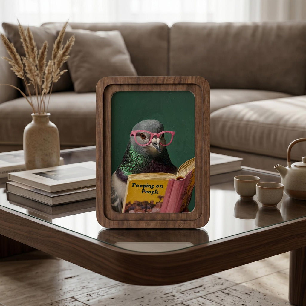 Funny Pigeon Wall Art, Humorous Bird Decor, Pooping on People Book Print, Framed Canvas Wood Art, Quirky Gift, Office Decor, Gag Gift Idea