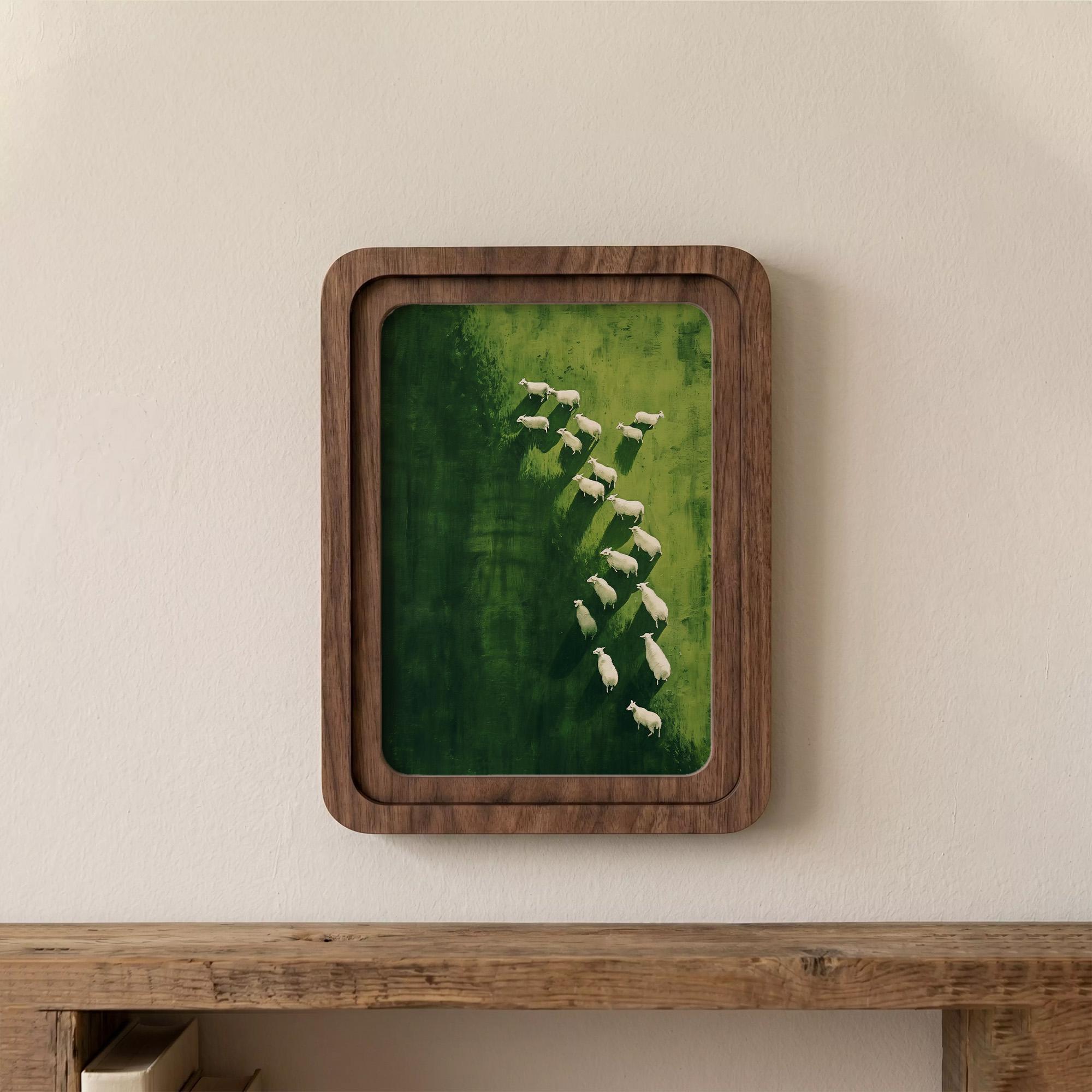 Sheep Wall Art, Green Meadow Painting, Farmhouse Decor, Framed Canvas Wood Art, Countryside Landscape, Sheep Lover Gift, Rustic Home Decor