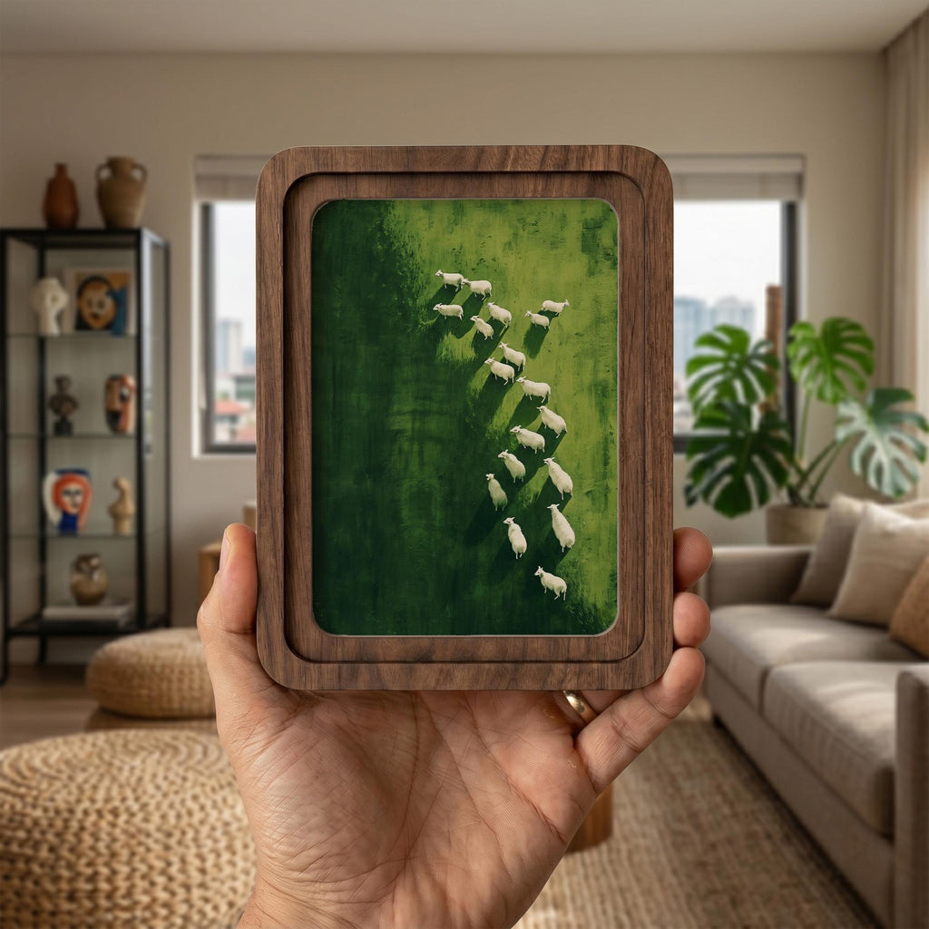 Sheep Wall Art, Green Meadow Painting, Farmhouse Decor, Framed Canvas Wood Art, Countryside Landscape, Sheep Lover Gift, Rustic Home Decor