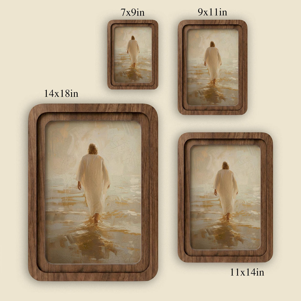 Jesus Walking on Water Art, Christian Home Decor, Christ Painting Wood Canvas Frame, Religious Gift for Faith, 7x9 9x11 11x14 14x18 Inches