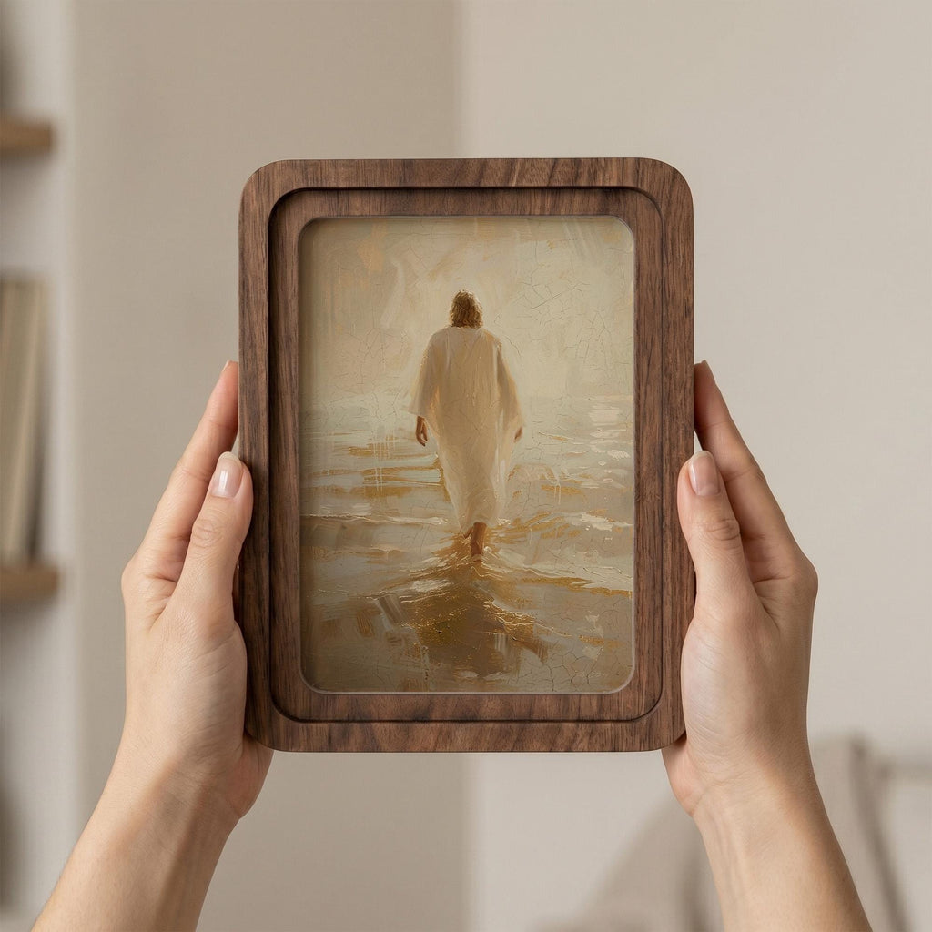 Jesus Walking on Water Art, Christian Home Decor, Christ Painting Wood Canvas Frame, Religious Gift for Faith, 7x9 9x11 11x14 14x18 Inches