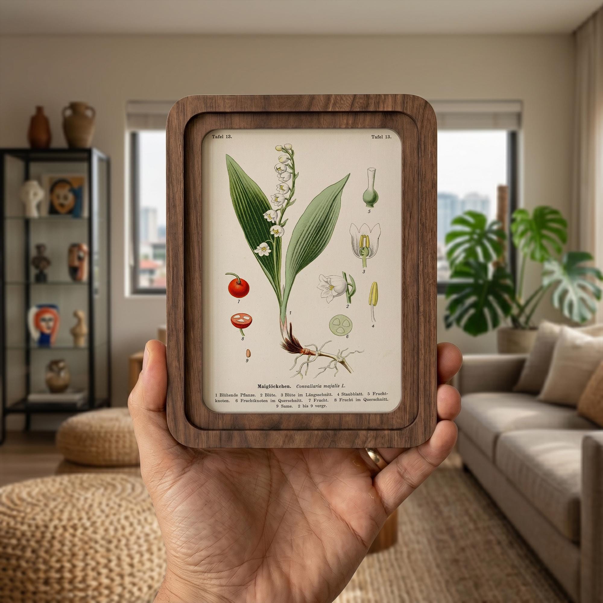 Lily of the Valley Botanical Wall Art Vintage Floral Print Wood Framed Canvas Lily of the Valley Gift May Birth Month Flower Nursery Decor