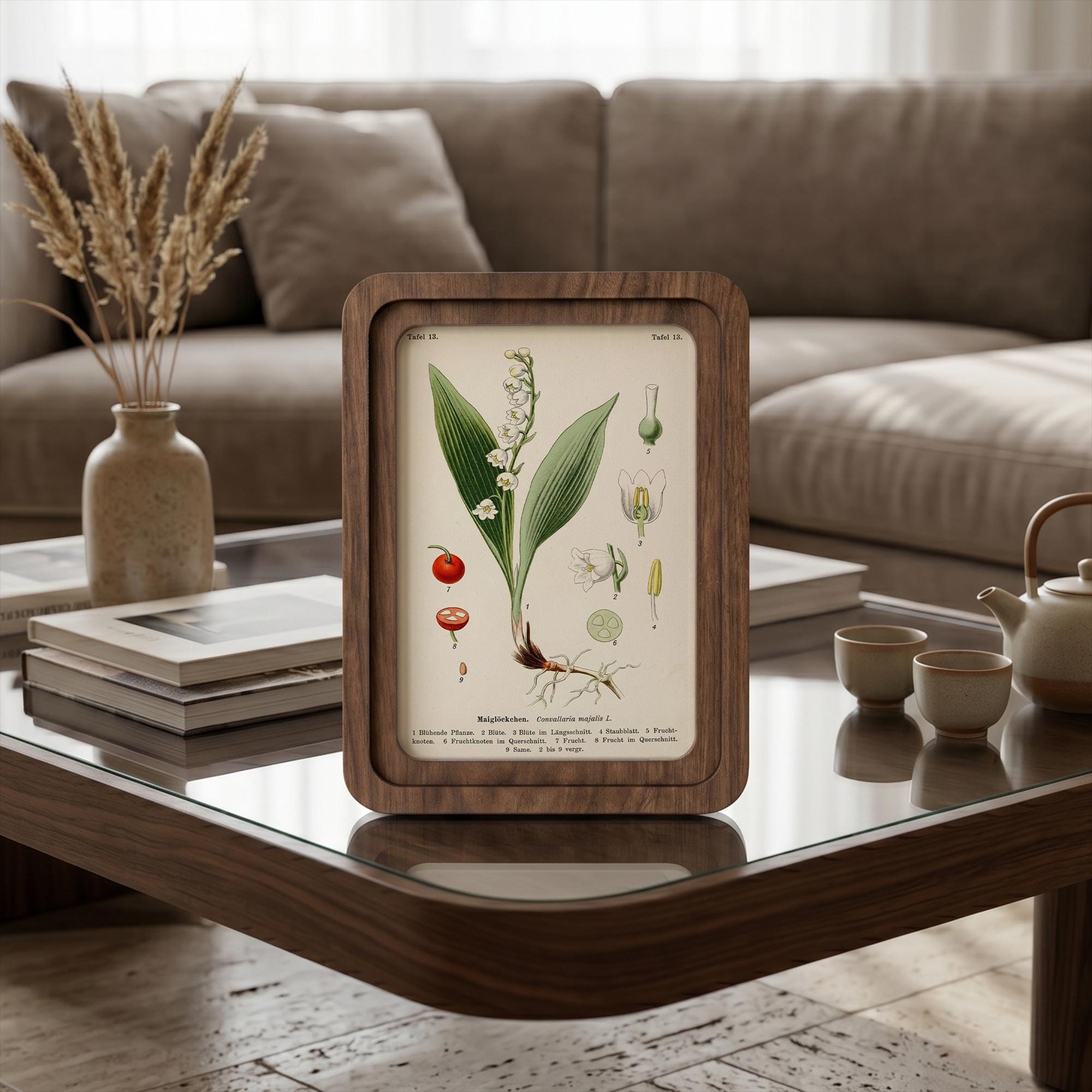 Lily of the Valley Botanical Wall Art Vintage Floral Print Wood Framed Canvas Lily of the Valley Gift May Birth Month Flower Nursery Decor