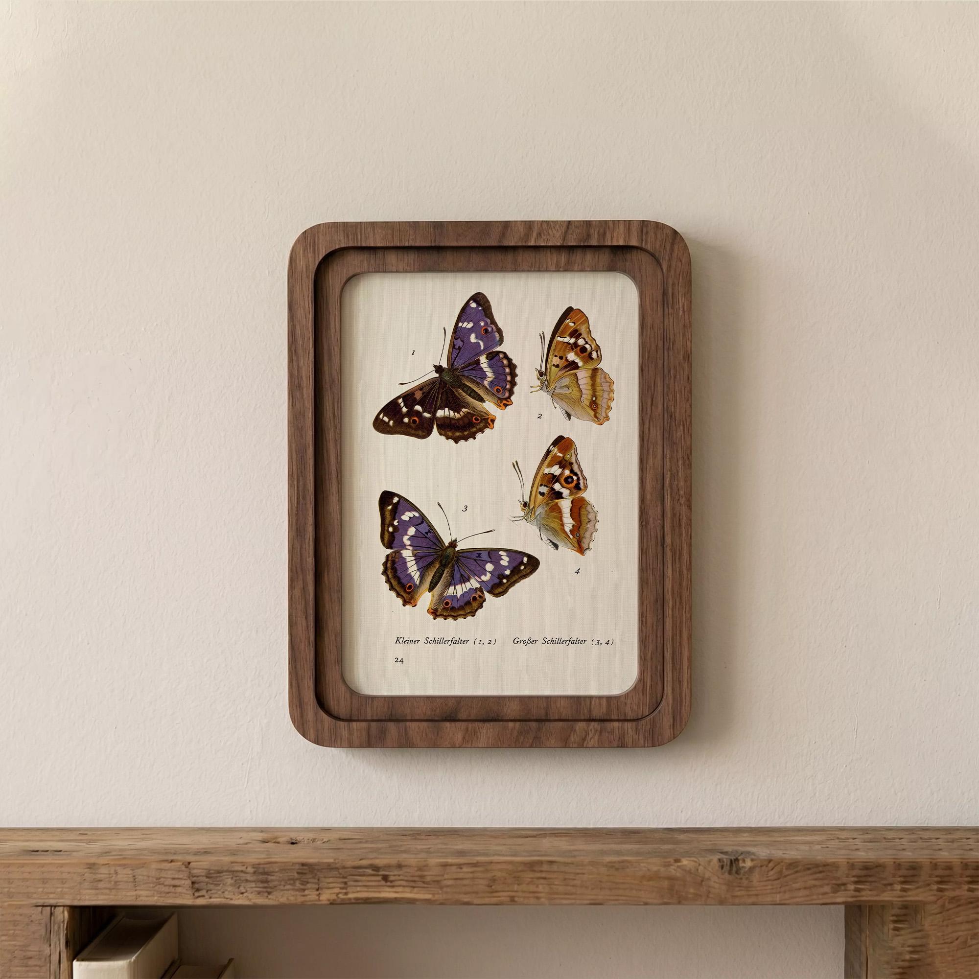Purple Butterfly Wall Art Vintage Butterfly Print Wood Framed Canvas Butterfly Illustration Dark Academia Decor Aesthetic Nature Lover Gift