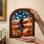 American Flag Cowgirl Wall Art, Patriotic Female Cowboy Decor, Western Woman Canvas Print, Arch Wood Picture Frame, 3-Layer Plywood Frame