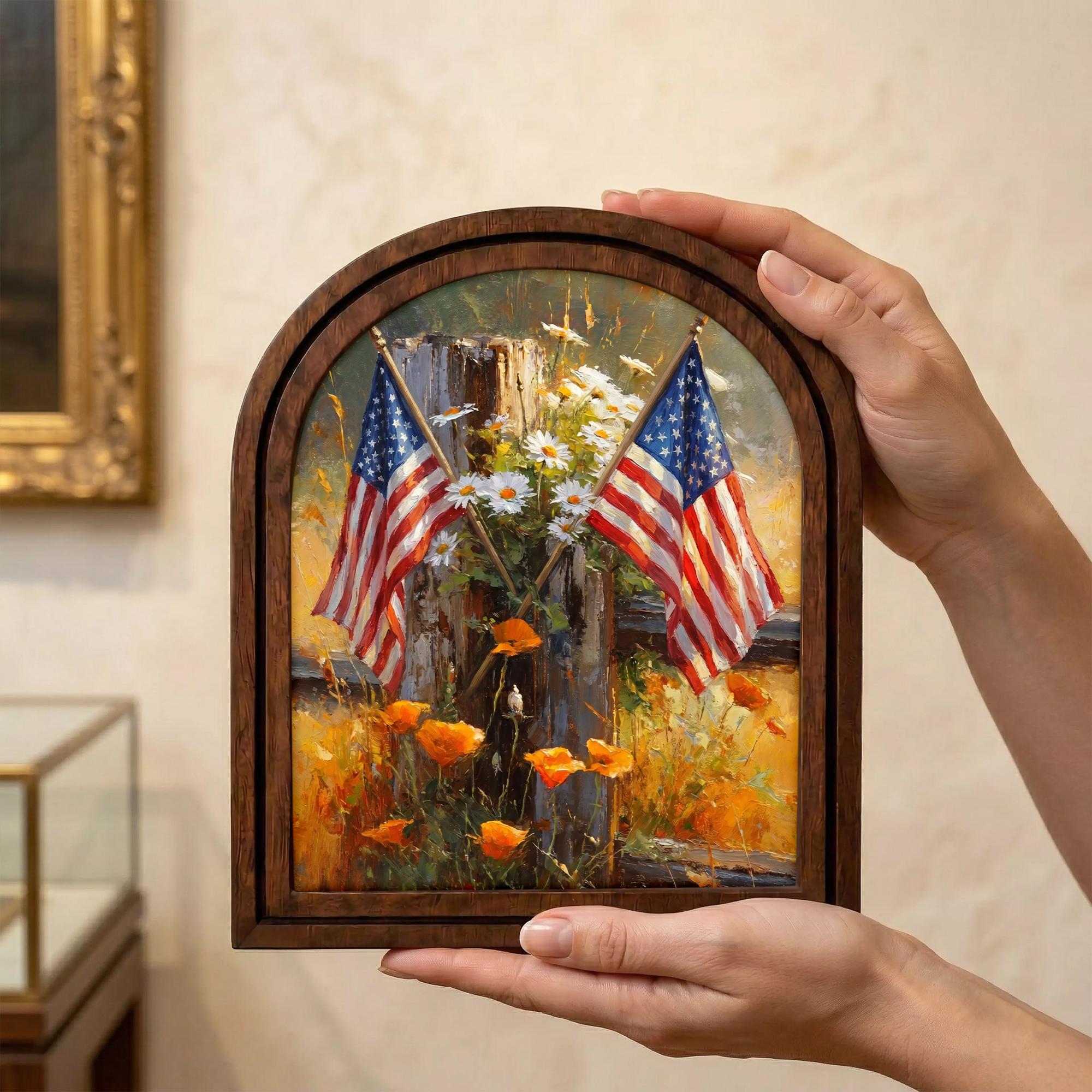 Patriotic Decor,4th of July Wall Art,America 250 Wood Framed Canvas,USA 250 Anniversary Decor,1776-2026 Patriotic Gift,Rustic Art Frame