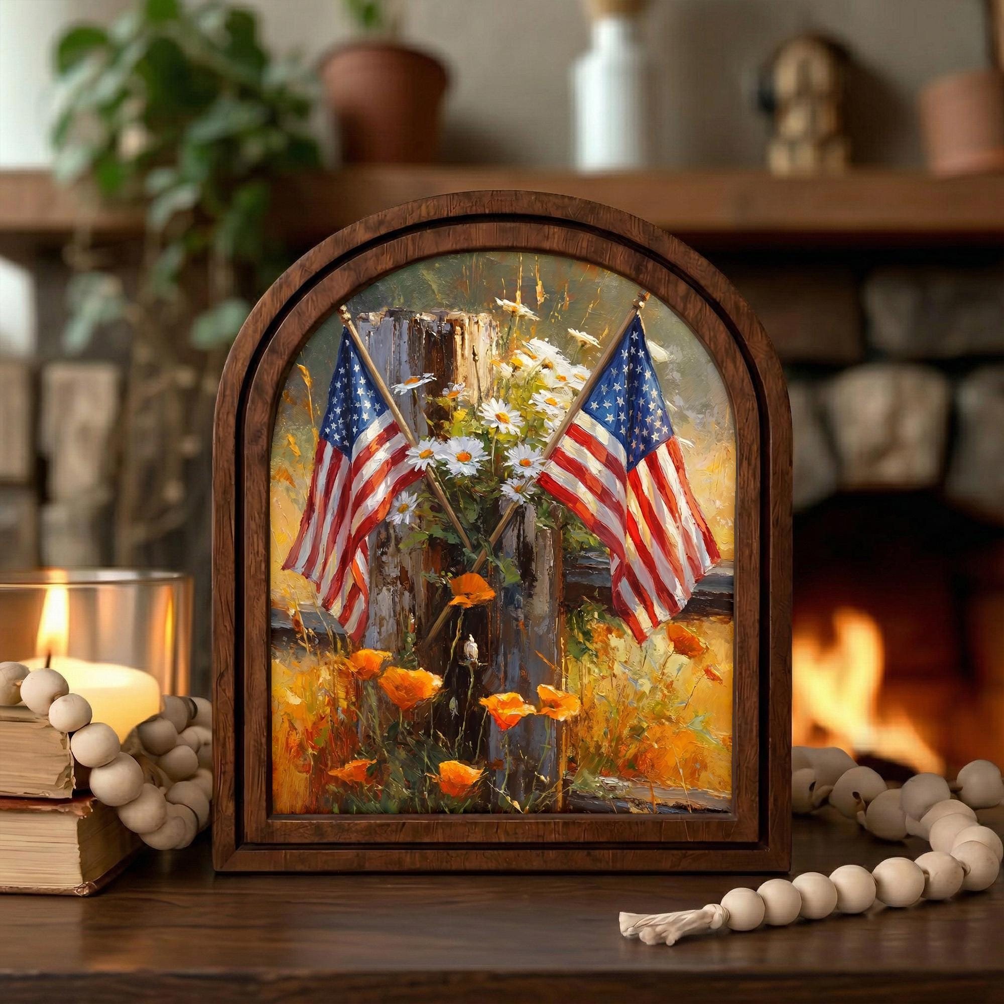 Patriotic Decor,4th of July Wall Art,America 250 Wood Framed Canvas,USA 250 Anniversary Decor,1776-2026 Patriotic Gift,Rustic Art Frame