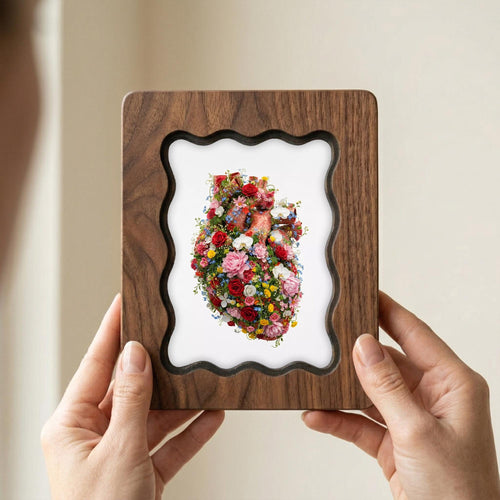 Anatomical Heart Art, Floral Heart Wood Frame, Medical Student Gift, Doctor Office Decor, Botanical Heart Print, Laser Cut Plywood Frame