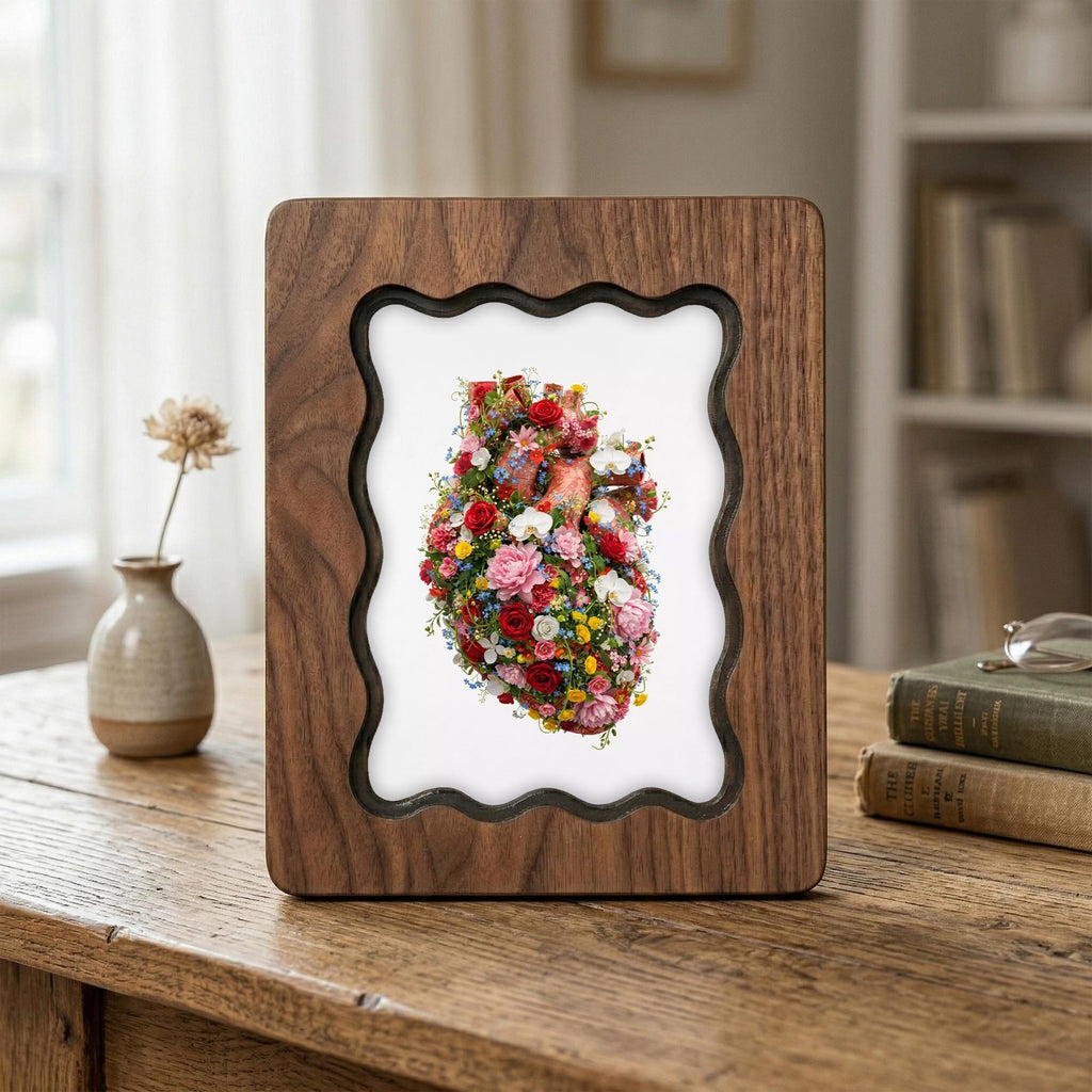 Anatomical Heart Art, Floral Heart Wood Frame, Medical Student Gift, Doctor Office Decor, Botanical Heart Print, Laser Cut Plywood Frame