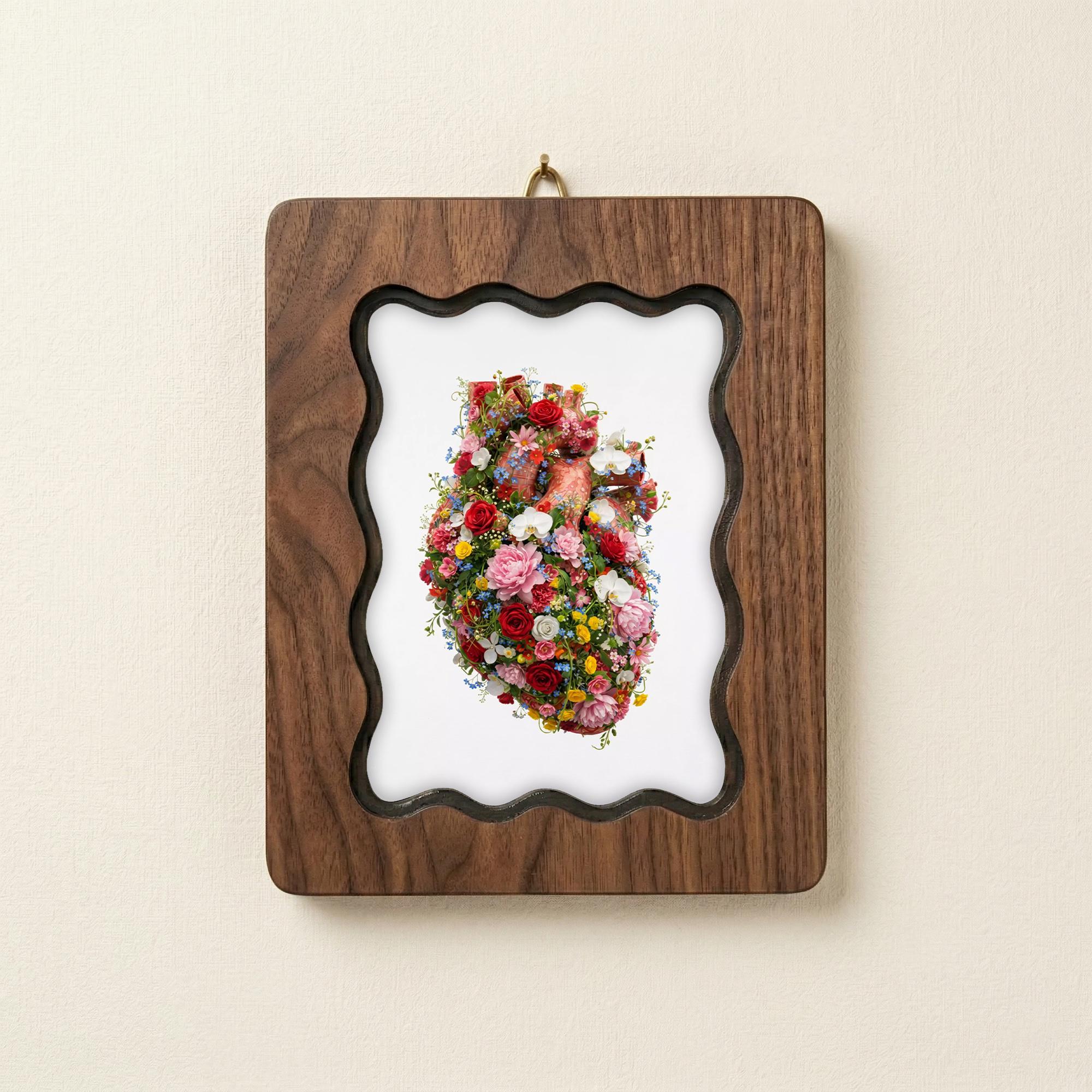 Anatomical Heart Art, Floral Heart Wood Frame, Medical Student Gift, Doctor Office Decor, Botanical Heart Print, Laser Cut Plywood Frame