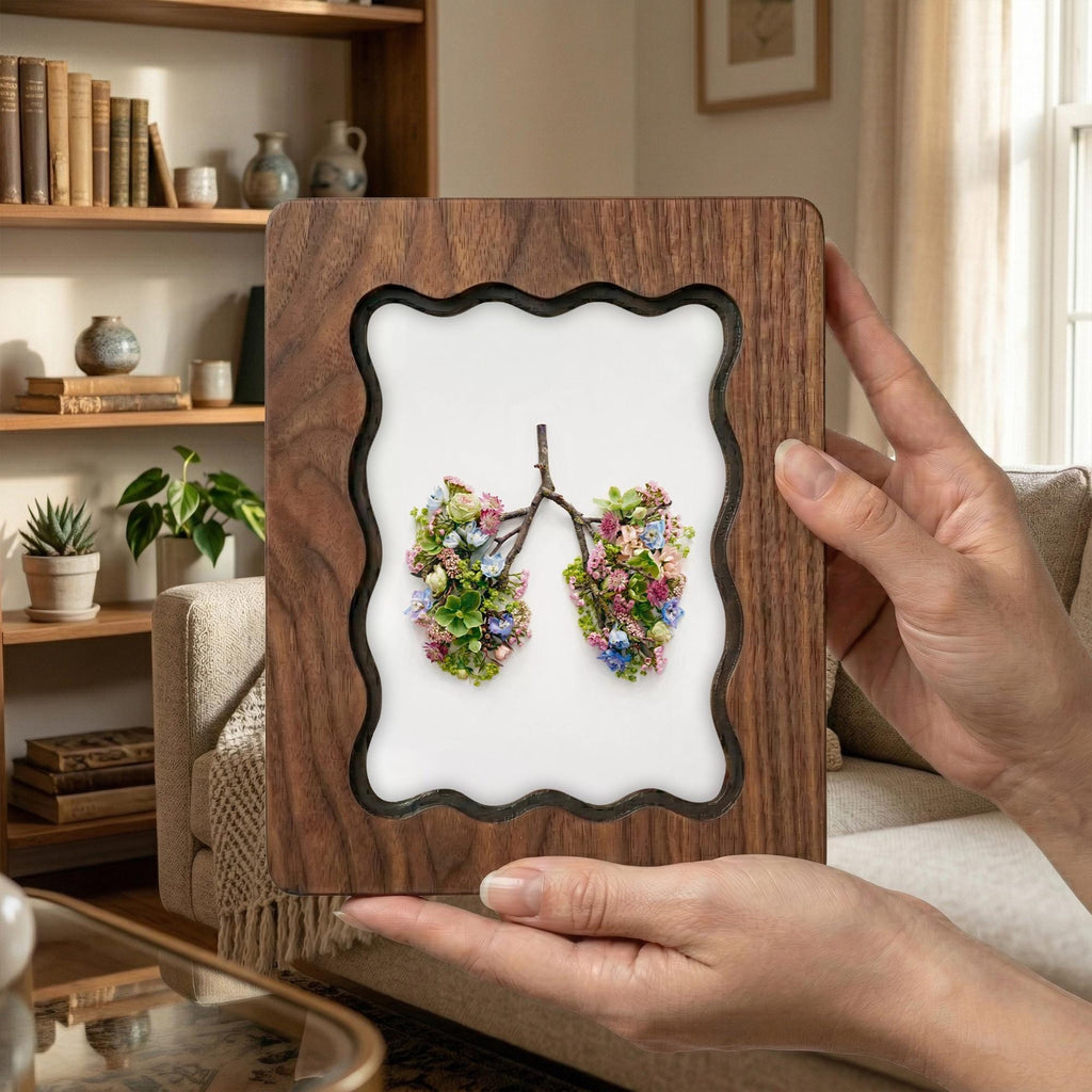 Floral Lungs Anatomy Art, Medical Student Gift, Wavy Wood Frame, Doctor Office Decor, Respiratory Therapist, Scalloped Frame, Nurse Print