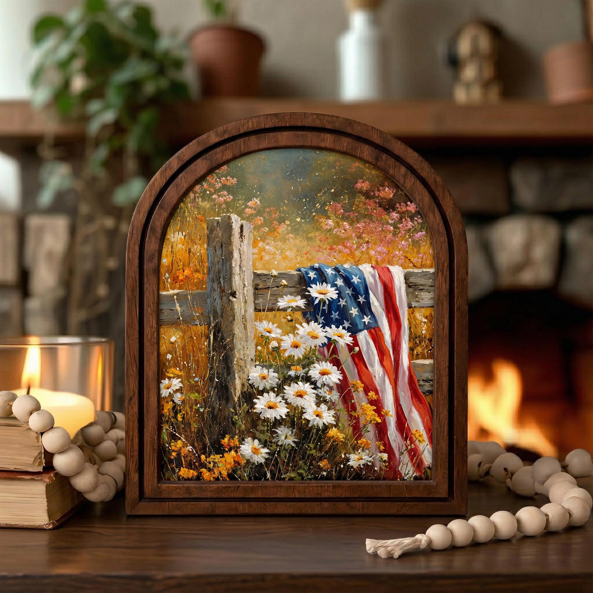 Patriotic Decor,4th of July Wall Art,America 250 Wood Framed Canvas,USA 250 Anniversary Decor,1776-2026 Patriotic Gift,Rustic Art Frame