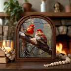 Red Bird Wall Art Cardinal Wood Frame Nature Lover Gift Rustic Bird Painting Arched Canvas Print Farmhouse Wall Decor Songbird Home Decor