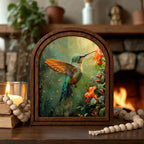 Hummingbird Wall Art Arch Wood Frame Bird Lover Gift Hummingbird Painting Canvas Print Flower Decor 7x9 9x11 11x14 14x18 3 Layer Plywood Art