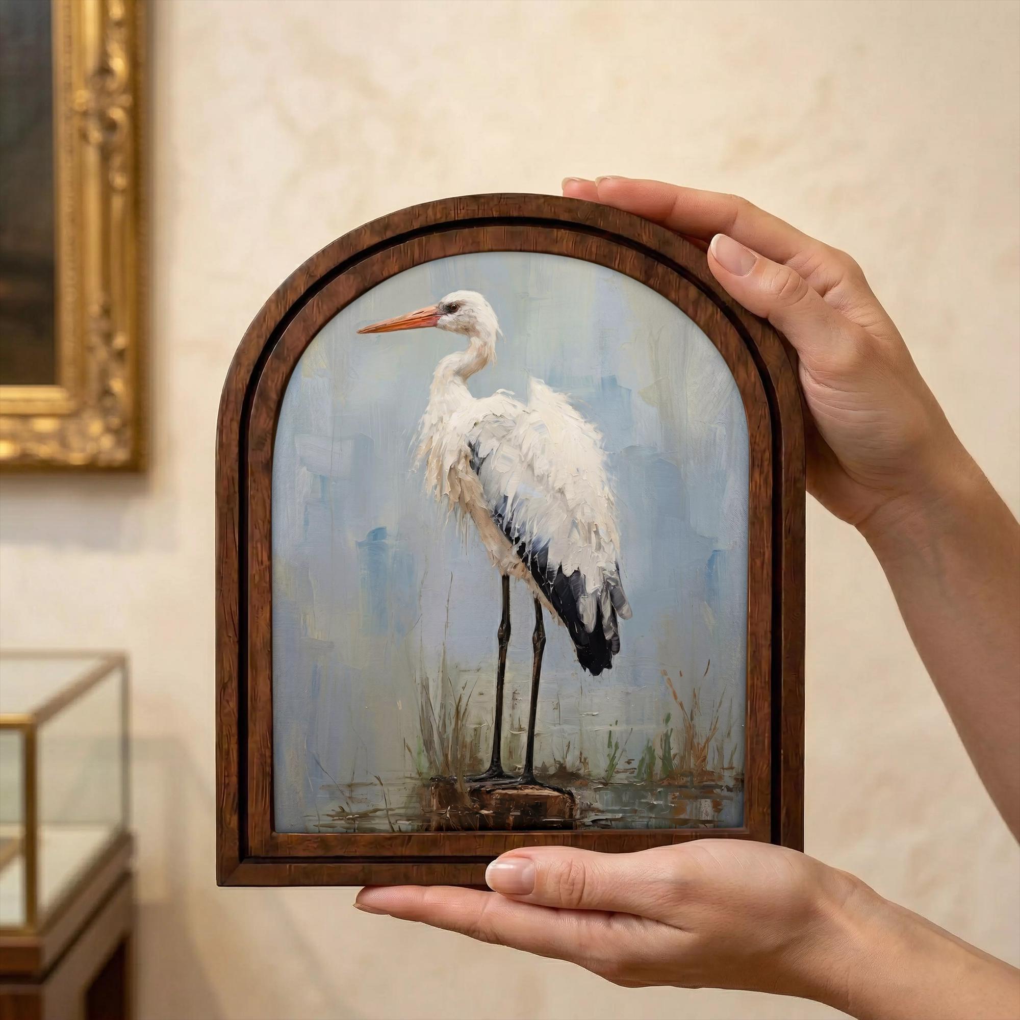 Heron Wall Art Arch Wood Frame Stork Painting Canvas Print Coastal Wall Decor Lake House Gift 7x9 9x11 11x14 14x18 3 Layer Plywood Frame