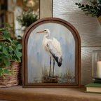 Heron Wall Art Arch Wood Frame Stork Painting Canvas Print Coastal Wall Decor Lake House Gift 7x9 9x11 11x14 14x18 3 Layer Plywood Frame
