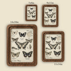 Butterfly Vintage Botanical Print Framed Wood Wall Art, Japanese Lepidoptera Canvas Illustration, Nature Lover Gift, 3D Layered Wood Frame