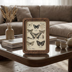 Butterfly Vintage Botanical Print Framed Wood Wall Art, Japanese Lepidoptera Canvas Illustration, Nature Lover Gift, 3D Layered Wood Frame