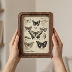 Butterfly Vintage Botanical Print Framed Wood Wall Art, Japanese Lepidoptera Canvas Illustration, Nature Lover Gift, 3D Layered Wood Frame