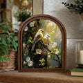 Yellow Bird Wall Art Arch Wood Frame Songbird Painting Canvas Print White Floral Decor Bird Lover Gift 7x9 9x11 11x14 14x18 Plywood Frame