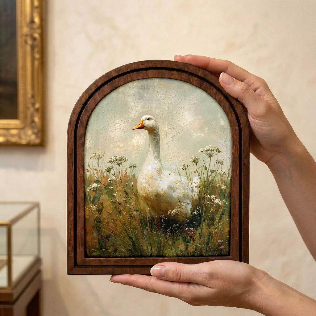 Goose Oil Painting, Farmhouse Wall Art, Wood Framed Canvas, Goose Decor, Rustic Home Decor, Country House Gift, Animal Portrait,Arched Frame