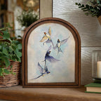 Flying Swallow Bird Art, Wood Arch Framed Canvas, Vintage Blue Bird Painting, Farmhouse Wall Decor, Nature Lover Gift, Rustic Home Gallery