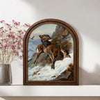 Eagle Hunting Deer Art, Wood Arch Framed Canvas, Vintage Wildlife Painting, Majestic Mountain Decor, Rustic Cabin Wall Art,Nature Lover Gift