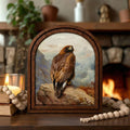 Golden Eagle Wall Art, Rustic Eagle Painting, Arched Wood Frame, Bird Lover Gift, Eagle Decor, Canvas Wood Art, Eagle Portrait,Farmhouse Art