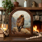 Golden Eagle Wall Art, Rustic Eagle Painting, Arched Wood Frame, Bird Lover Gift, Eagle Decor, Canvas Wood Art, Eagle Portrait,Farmhouse Art