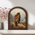 Golden Eagle Wall Art, Rustic Eagle Painting, Arched Wood Frame, Bird Lover Gift, Eagle Decor, Canvas Wood Art, Eagle Portrait,Farmhouse Art