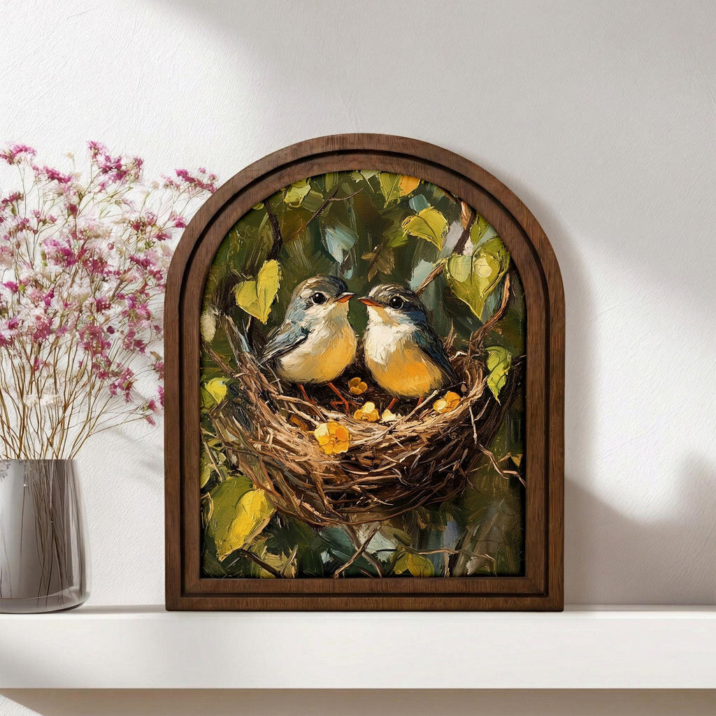 Bird Nest Wall Art, Oil Painting Birds, Farmhouse Decor, Wood Framed Canvas, Robin Nest Painting, Nursery Wall Art, Nature Lover Gift