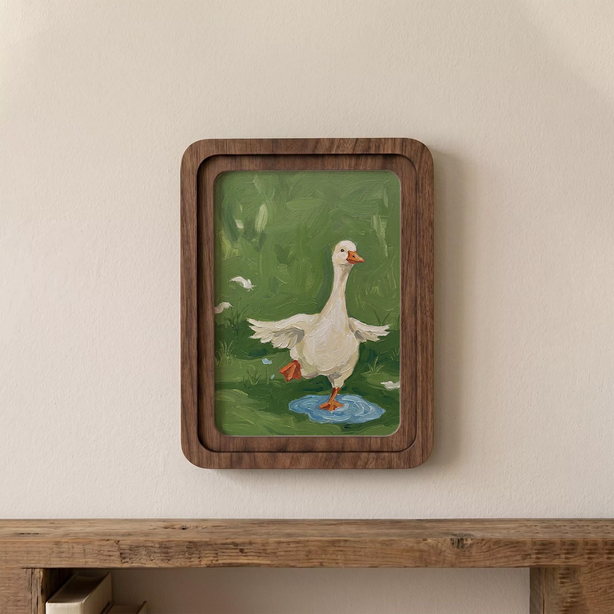 Duck Wall Art, Wooden Nursery Decor, Arch Wood Frame, Duck Pond Painting, Kids Room Wall Art, Wood Canvas Art, Housewarming Gift, Wood Decor