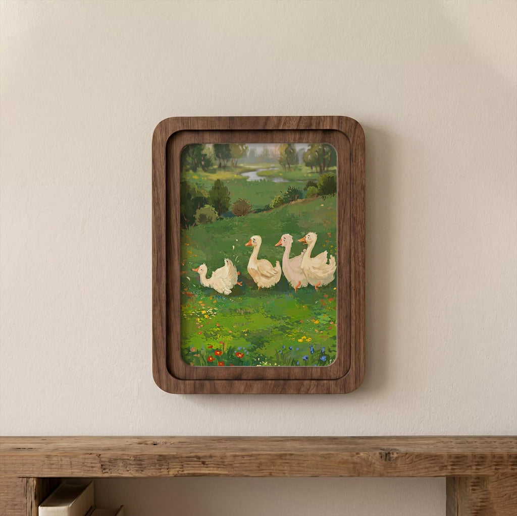 Duck Wall Art, Wooden Nursery Decor, Plywood Canvas Art, Goose Meadow Painting, Kids Room Wall Decor, Wood Picture Frame, Housewarming Gift