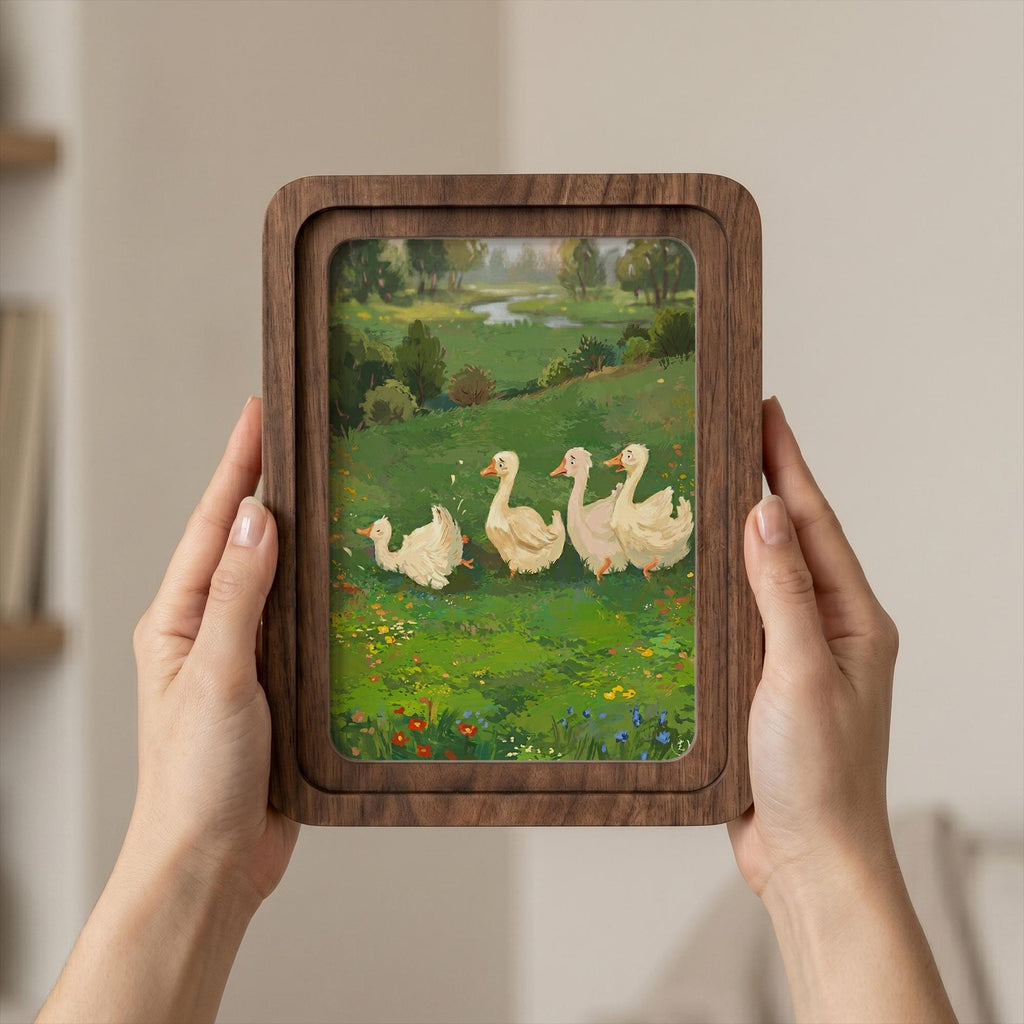 Duck Wall Art, Wooden Nursery Decor, Plywood Canvas Art, Goose Meadow Painting, Kids Room Wall Decor, Wood Picture Frame, Housewarming Gift