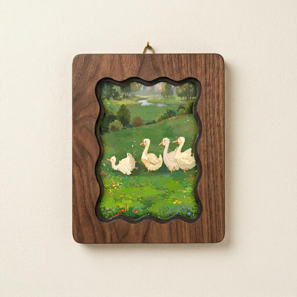 Goose Wall Art, Wavy Wood Frame, Nursery Wall Decor, Meadow Painting, Farmhouse Wall Art, Kids Room Decor, Canvas Wood Sign, Wood Wall Decor