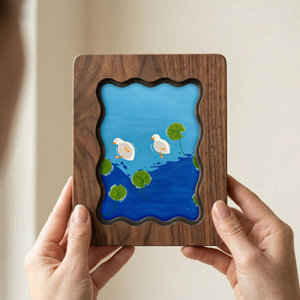 Duck Wall Art, Wooden Duck Decor, Nursery Wall Art, Plywood Frame Canvas, Duck Pond Painting, Kids Room Decor, Housewarming Gift, Wood Art