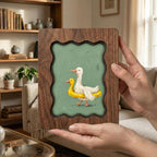 Duck Oil Painting, Scalloped Wood Frame, Wavy Frame Wall Art, Funny Goose Canvas, Duck Nursery Decor, Plywood Art Frame,Cute Animal Painting