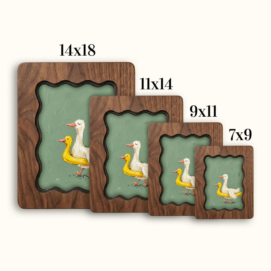 Duck Oil Painting, Scalloped Wood Frame, Wavy Frame Wall Art, Funny Goose Canvas, Duck Nursery Decor, Plywood Art Frame,Cute Animal Painting