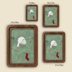 Funny Laundry Room Decor, Rounded Wood Framed Art, Goose on Clothesline Painting, Cute White Duck Art, Quirky Animal Picture, Wall Gift