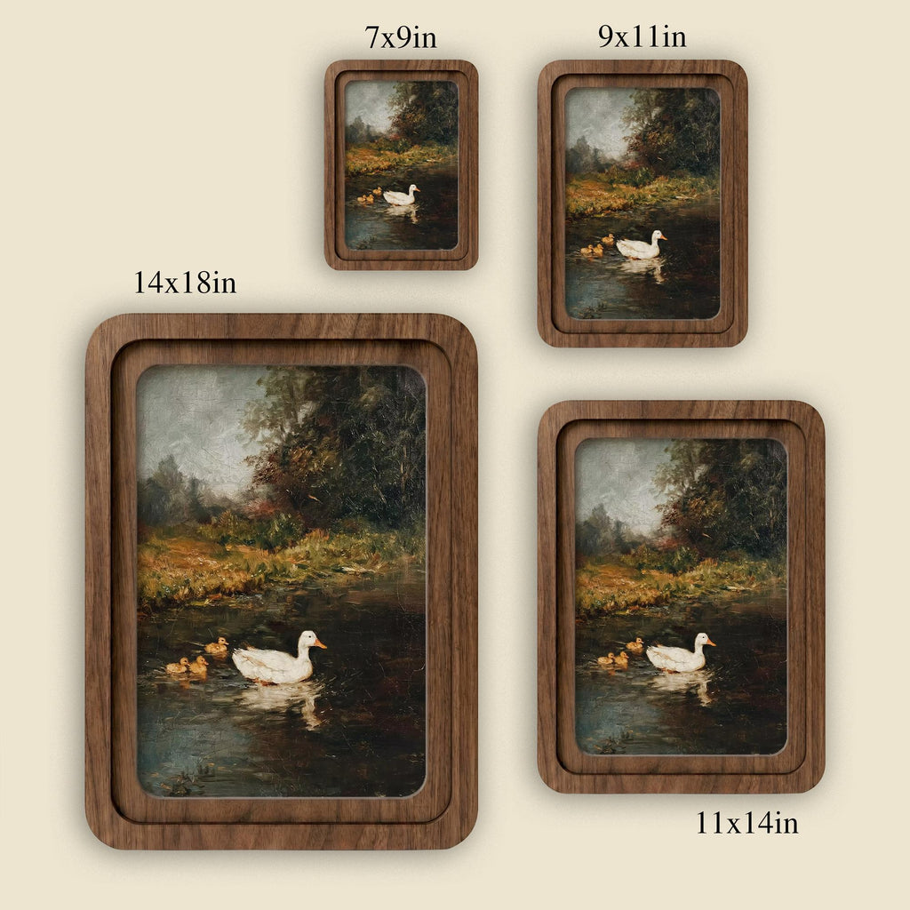 Vintage Duck Painting, Rounded Wood Framed Art, Country Pond Landscape, Moody Nature Wall Art, Antique Duck Decor, Farmhouse Shelf Decor