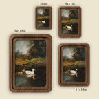 Vintage Duck Painting, Rounded Wood Framed Art, Country Pond Landscape, Moody Nature Wall Art, Antique Duck Decor, Farmhouse Shelf Decor