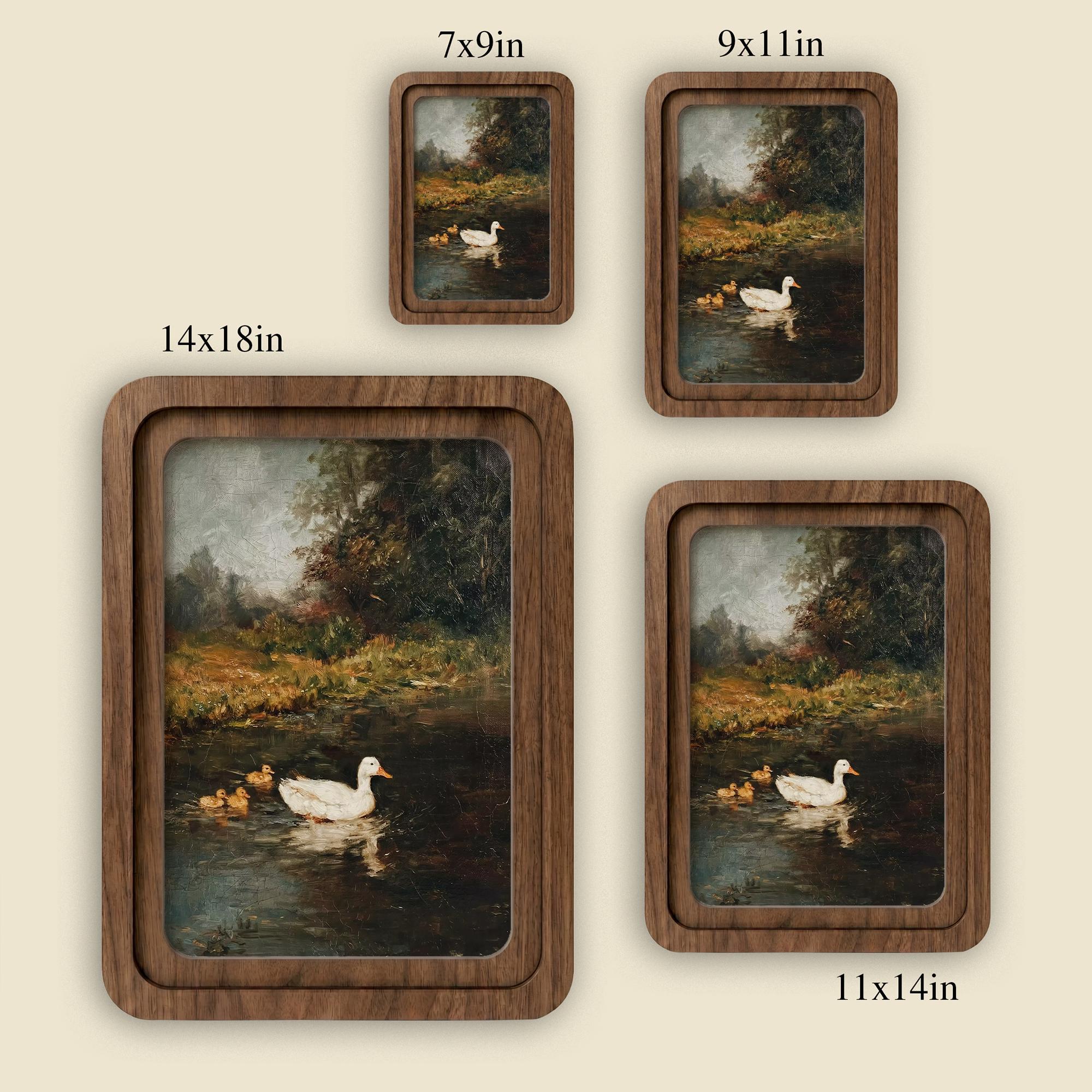 Vintage Duck Painting, Rounded Wood Framed Art, Country Pond Landscape, Moody Nature Wall Art, Antique Duck Decor, Farmhouse Shelf Decor