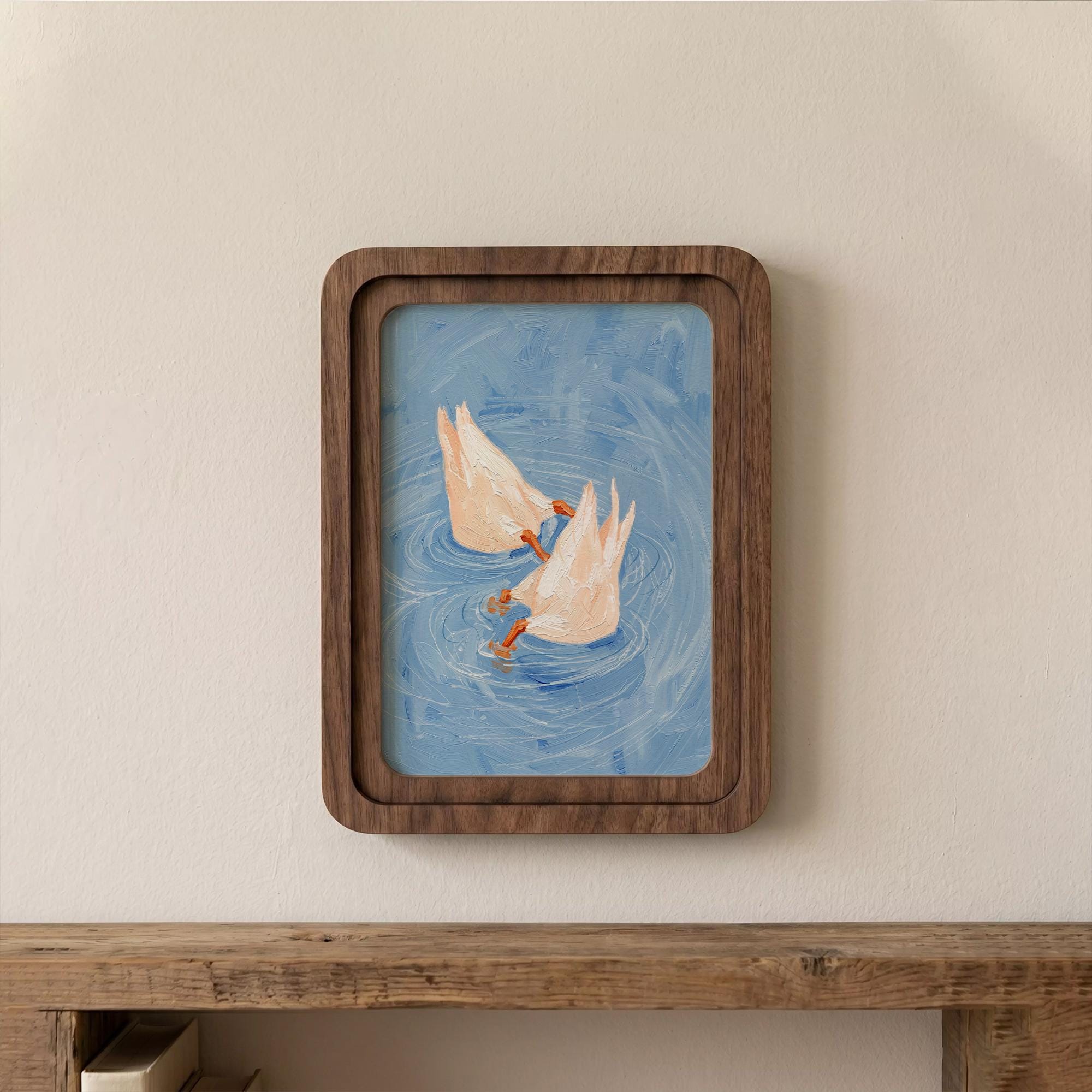 Duck Butt Oil Painting, Rounded Wood Framed Art, Cute Duck Decor, Cottagecore Wall Art, Farmhouse Shelf Decor, Miniature Painting, Gift