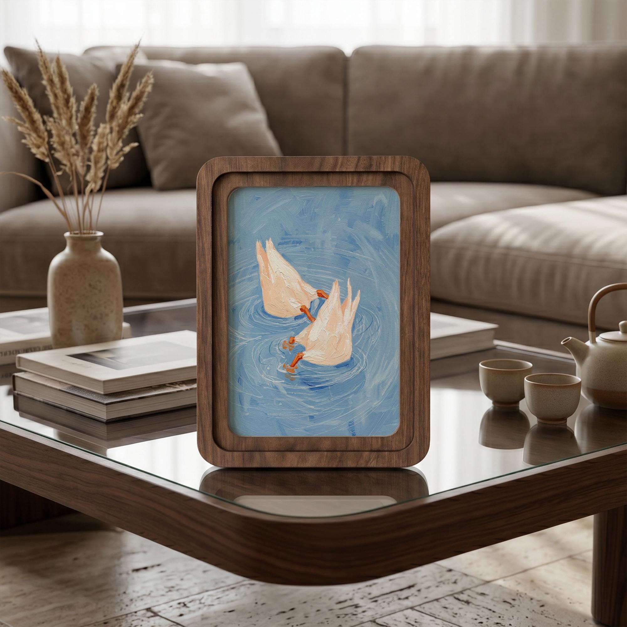 Duck Butt Oil Painting, Rounded Wood Framed Art, Cute Duck Decor, Cottagecore Wall Art, Farmhouse Shelf Decor, Miniature Painting, Gift