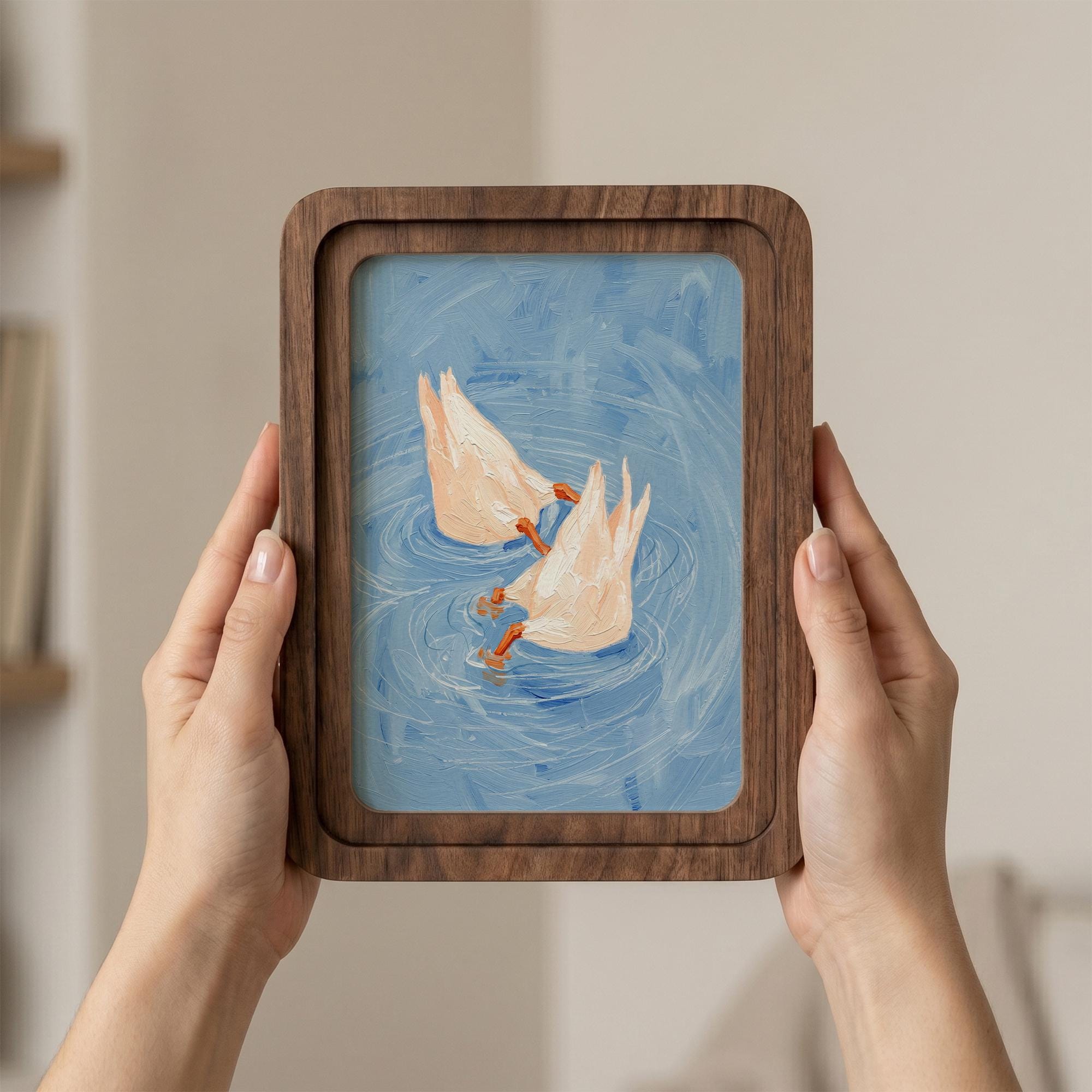 Duck Butt Oil Painting, Rounded Wood Framed Art, Cute Duck Decor, Cottagecore Wall Art, Farmhouse Shelf Decor, Miniature Painting, Gift