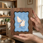 Duck Butt Oil Painting, Wavy Wooden Framed Art, Scalloped Frame Decor, Cute Duck Painting, Cottagecore Wall Art, Farmhouse Shelf Decor