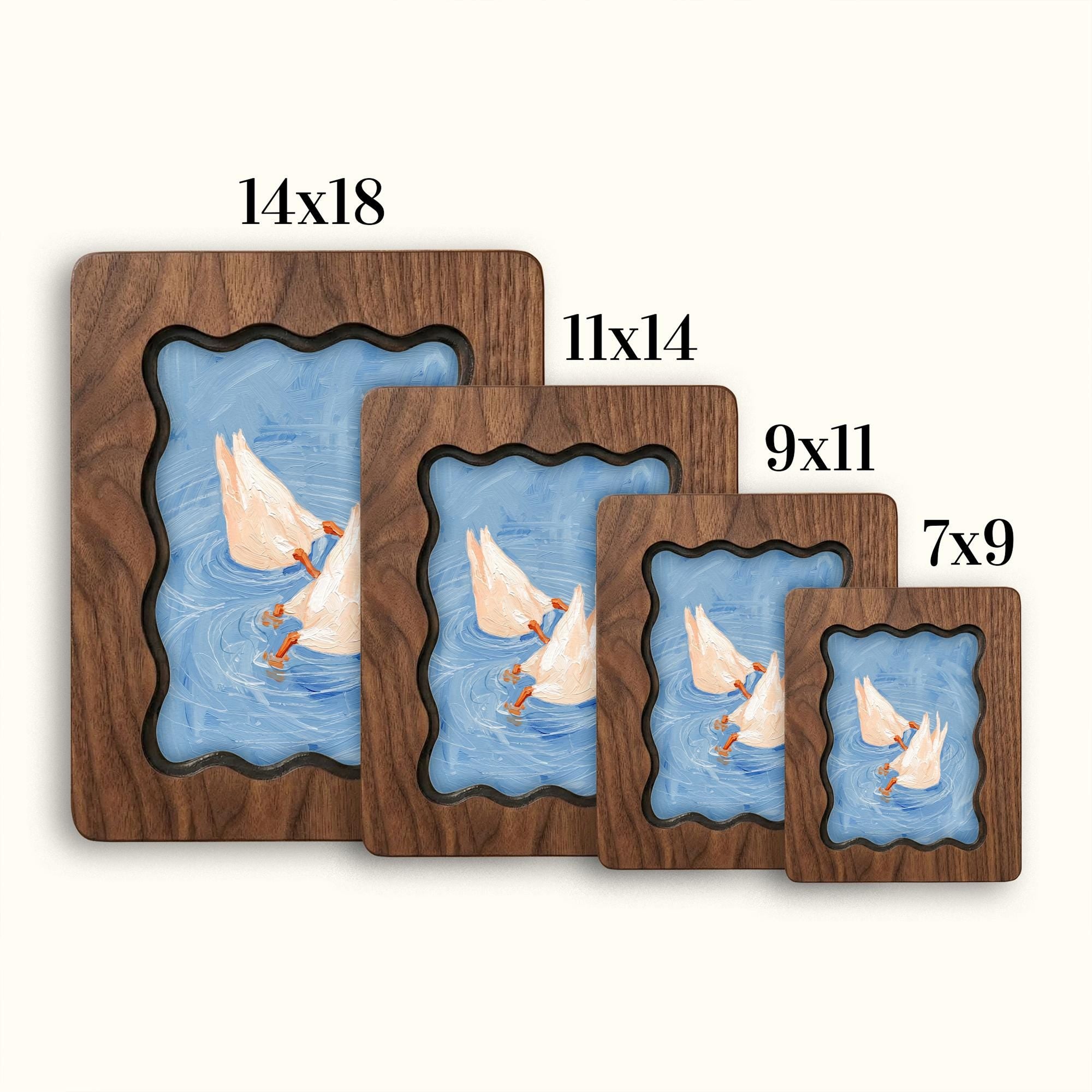 Duck Butt Oil Painting, Wavy Wooden Framed Art, Scalloped Frame Decor, Cute Duck Painting, Cottagecore Wall Art, Farmhouse Shelf Decor